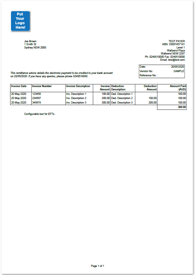 Sample Remittance Layout